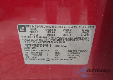 2014 Cadillac Srx Luxury Collection из США, поврежденный, VIN 3GYFNBE35ES645716